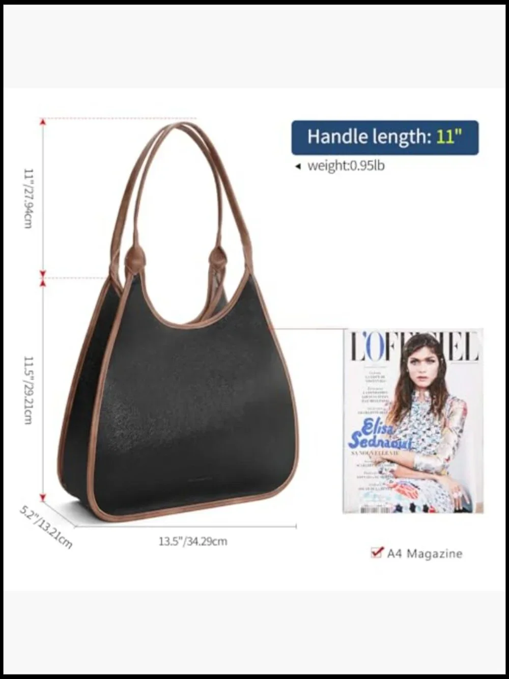 Vegan Leather Hobo Tote Bag Large Work Shoulder Purse with Zipper